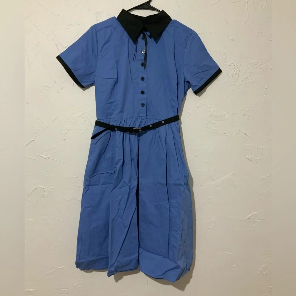 Vintage-Inspired Blue Fit & Flare Dress | Knee-Length | Retro Style Sz 12